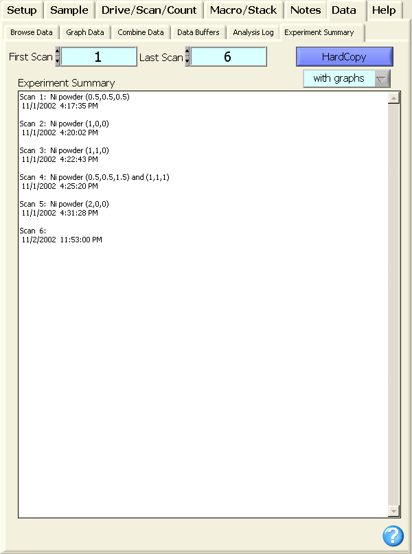 experiment summary screen shot