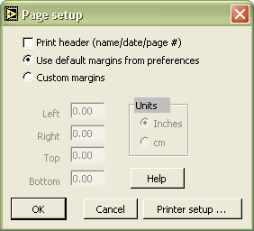 page setup popup