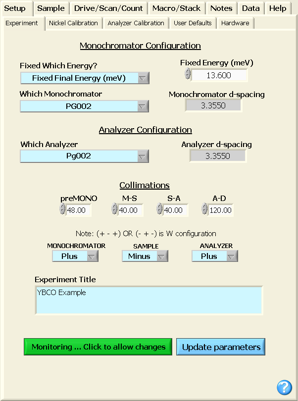 GUI interface to monochromator