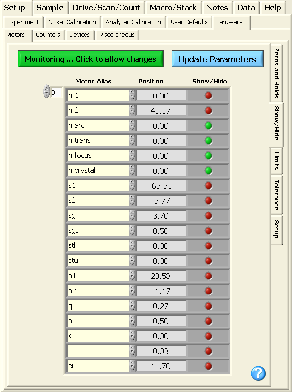 gui interface to hide/hold/zero