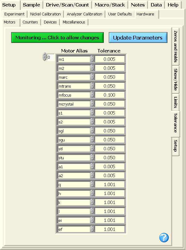 gui interface to limits and tolerance