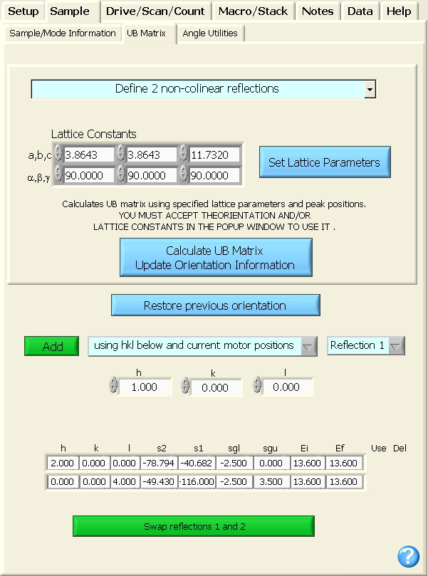 UB matrix - 2 peaks example